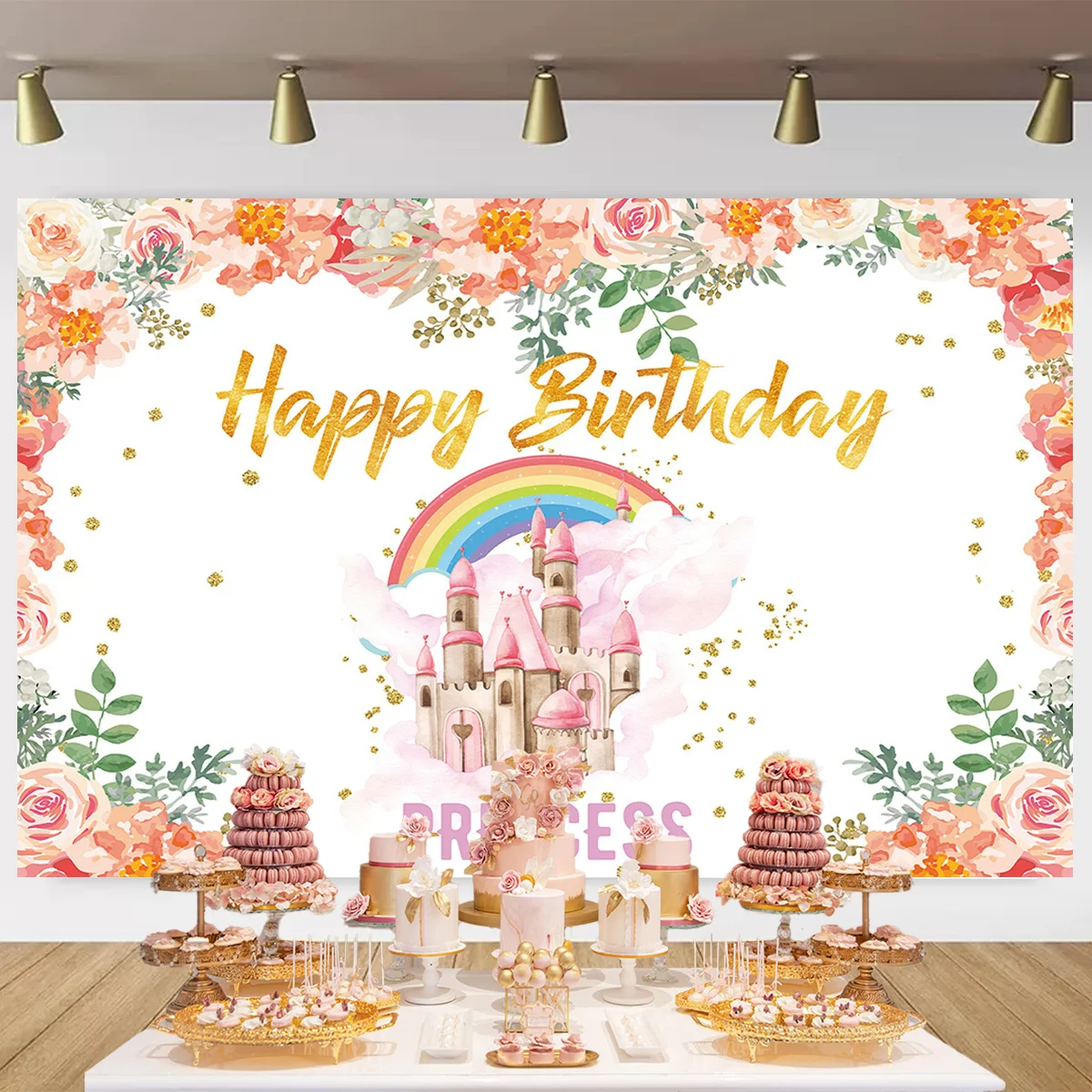 Flower Fairy Tale Rainbow Castle Theme Dream Princess Birthday Party Background Decoration Girl Baby Bath Photography Background