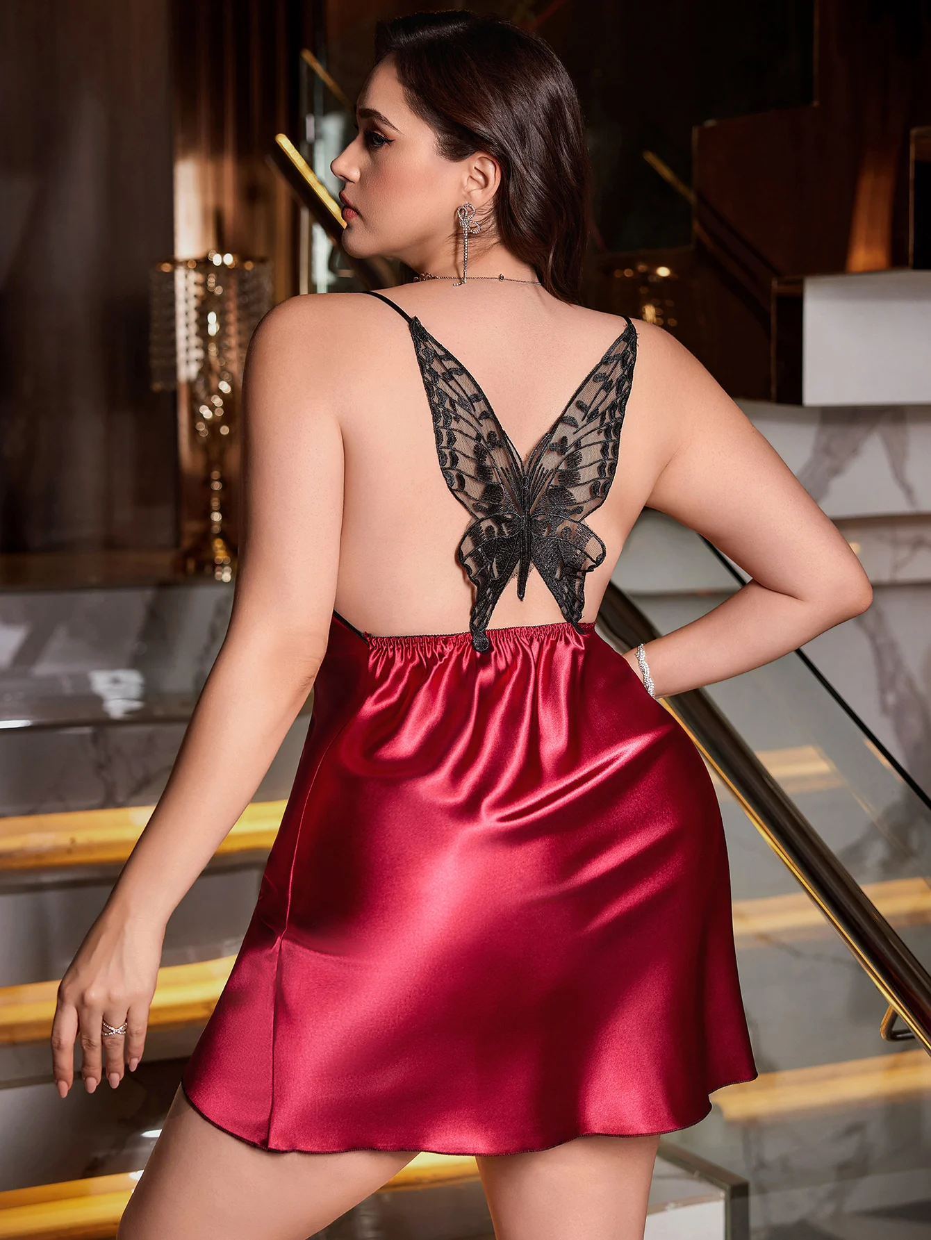 

New Design Butterfly Back Pleated Collar Sexy Fashion plus Size Women's Nightgown Classic Elegant Sleepwear