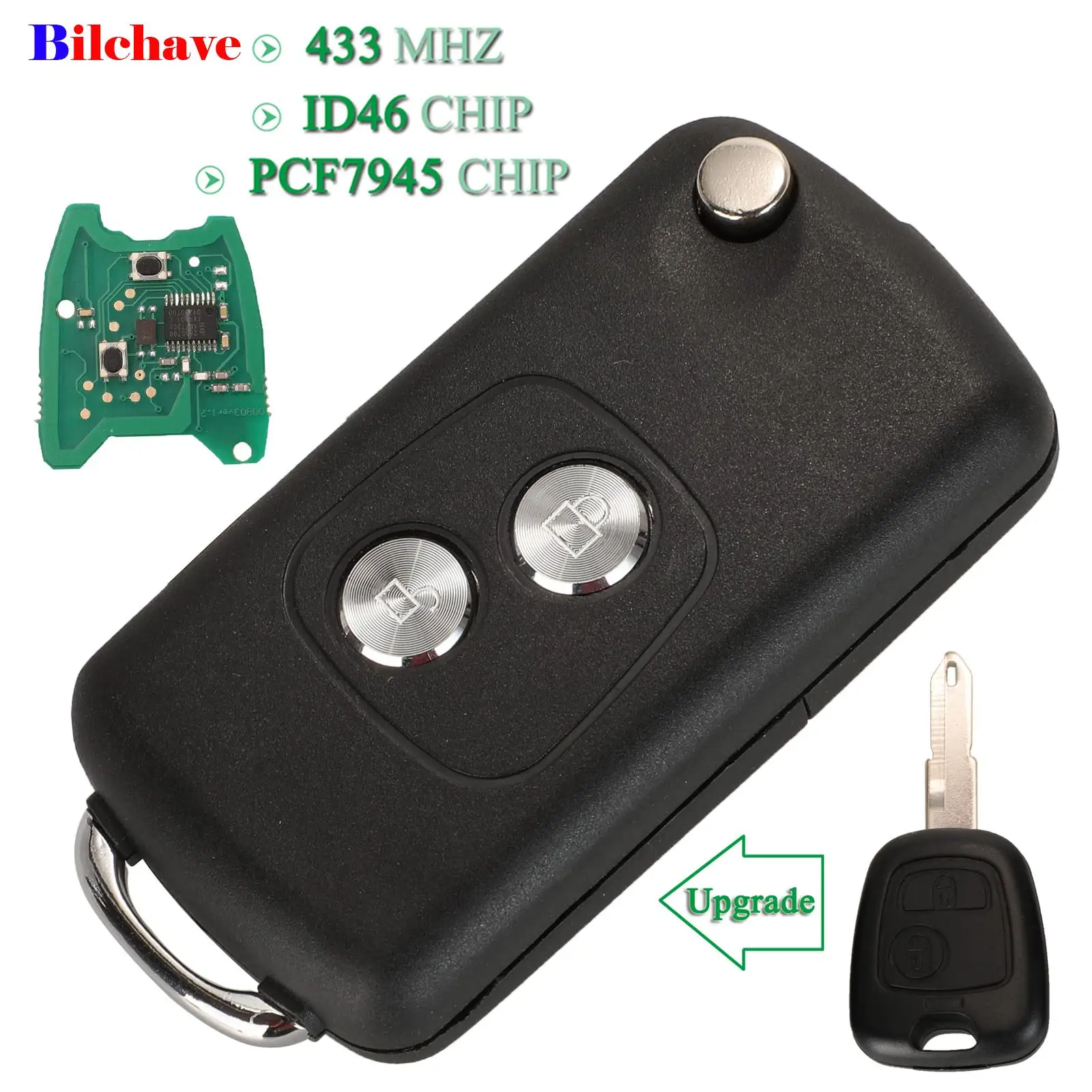 jingyuqin 2 Buttons Upgrade Folding Remote Car Key 433Mhz ID46 PCF7945 Chip Fob For Peugeot 206 207 Citroen C2 With NE73 Blade