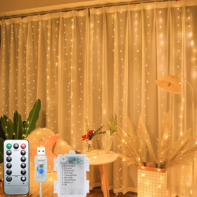 Lampki LED na baterie 3Mx1M/2M/3M, lampki USB, girlanda świetlna na Nowy Rok, wesele, przyjęcie, Boże Narodzenie, dekoracja domu, kurtyna świetlna