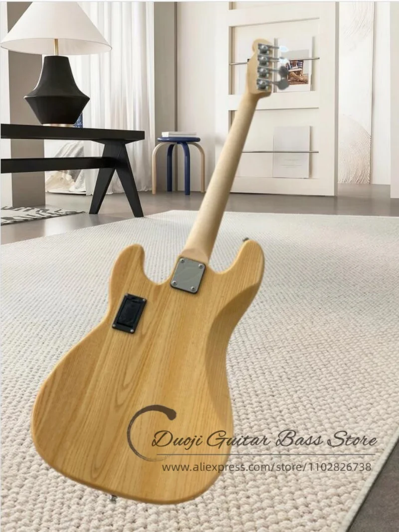 4 string natural bass guitar, Ash wood body, maple matte neck, fixed bridge, H pickups, active circuit, customizable