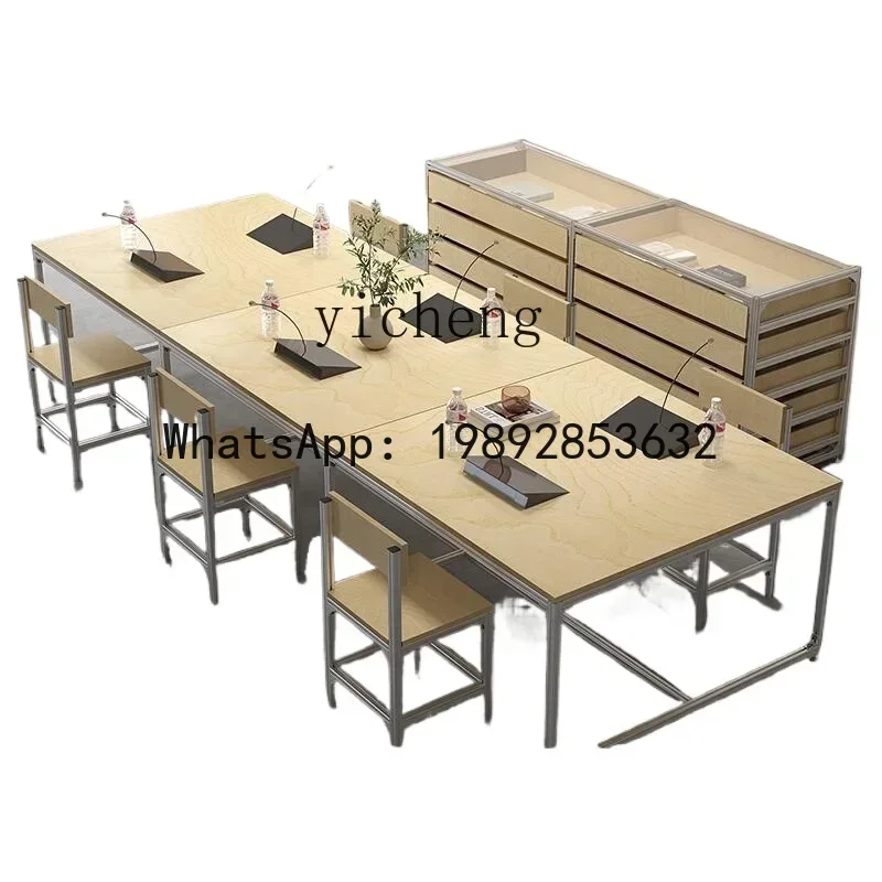 

A1 modern minimalist aluminum profile solid wood large board table computer table birch long strip table