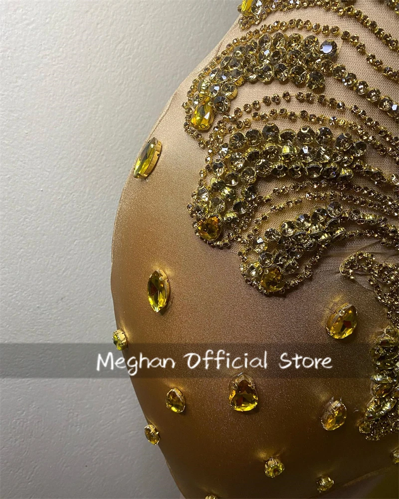 Gold O Neck Short Prom Dresses For Black Girls Beaded Crystal Rhinestone 2024 Birthday Luxury Dress Graduation Gown Customized