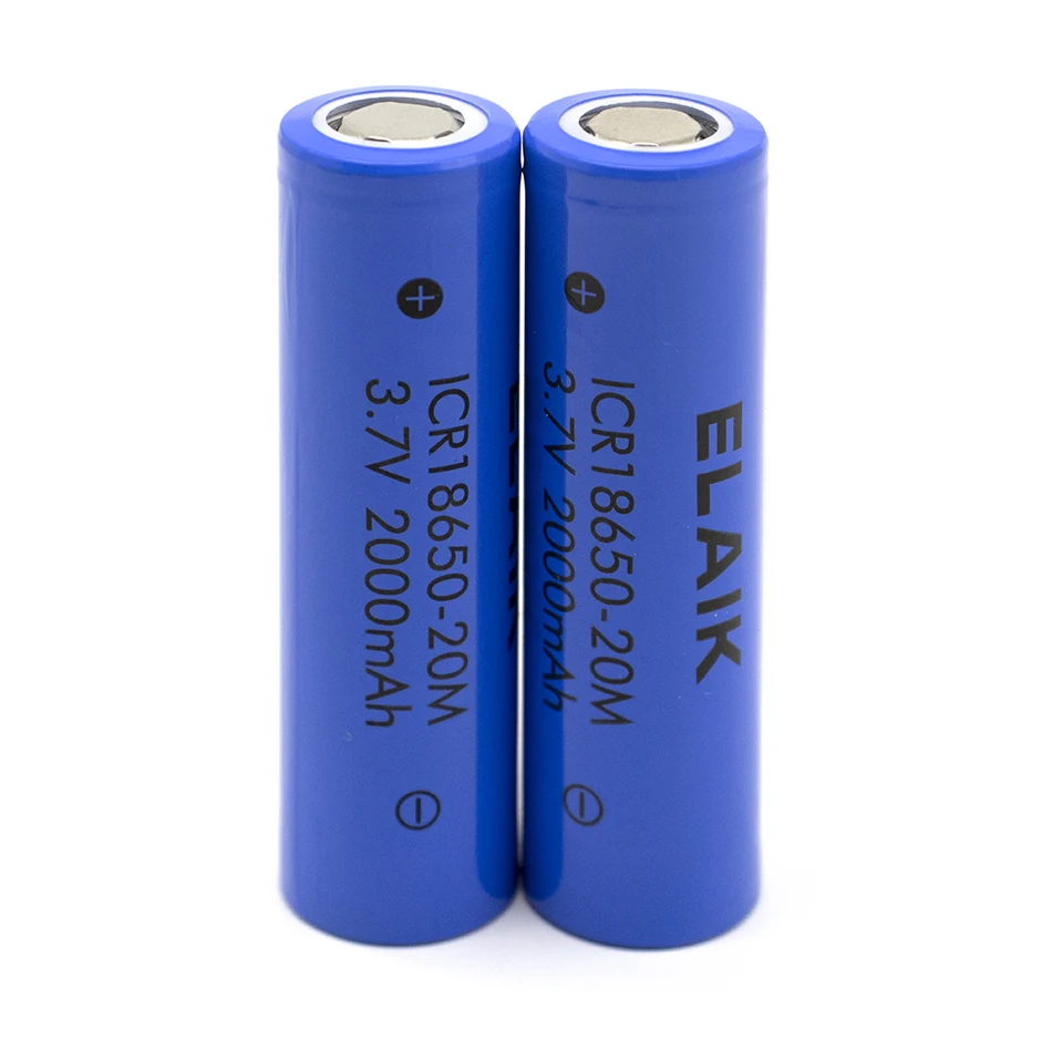 4 PCS  ELAIK 3.7V / 4.2V 2000mAh ICR18650-20M lithium-ion battery flashlight small fan