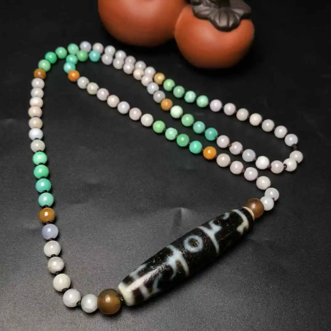 Returning old materials from Tibeta Original Beads lotus master artifact natural jade Necklace for Women