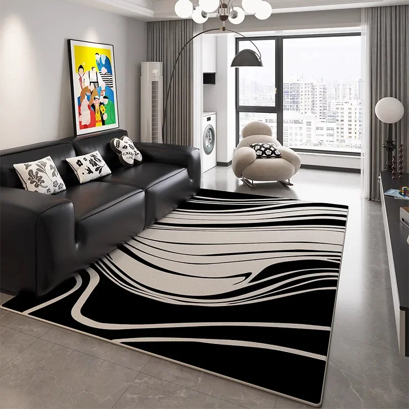 

Luxurious Black White Living Room Large Carpet Comfortable Non-slip Bedroom Carpets Easy care Washable Home Decorative Rugs 깔개