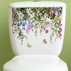 Autocollants de couvercle de toilette auto-adhésifs, autocollants de fleurs de feuilles de plantes vertes, autocollant HOWall, décor de couverture de toilette