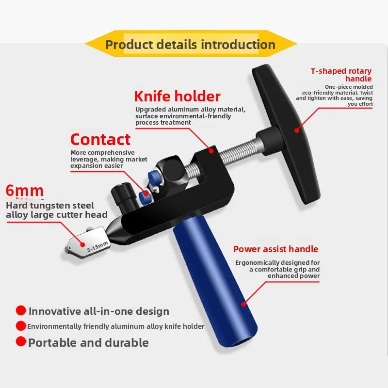 Integrated Glass Cutter & Tile Opener, Hand Roller Cutting Knife Tile Push Knife Tool Set