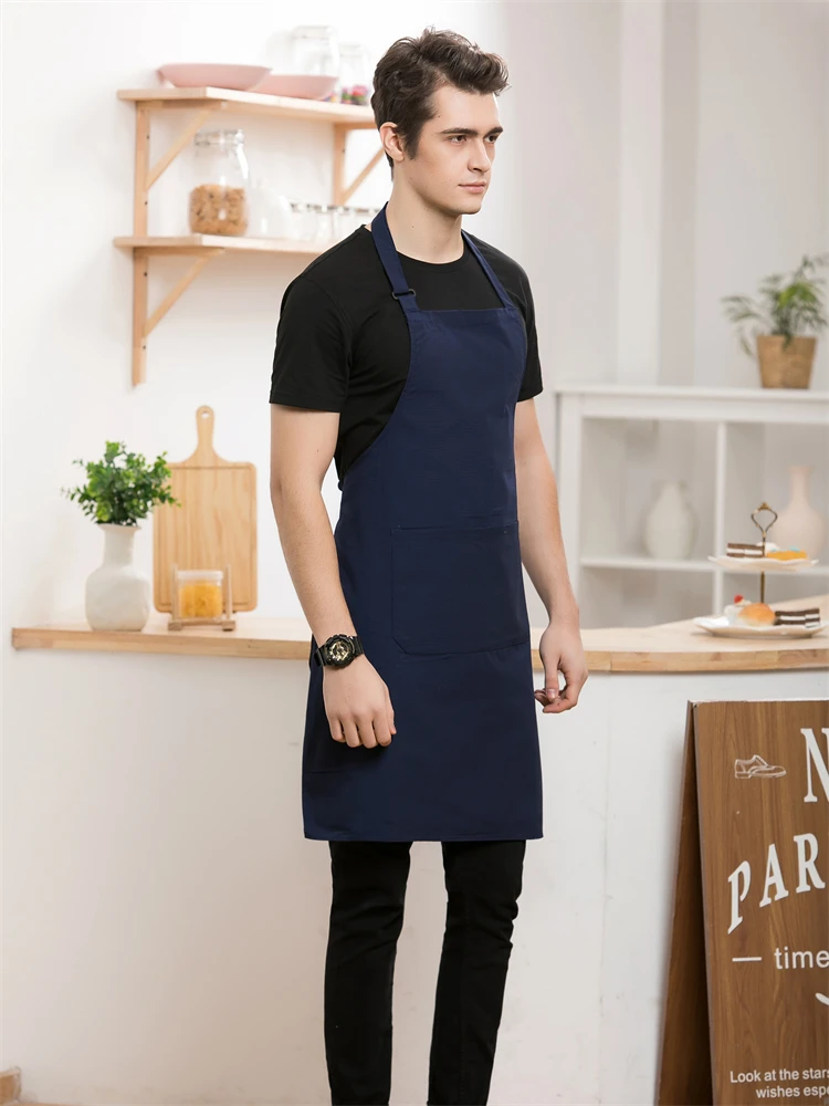 Blue White Chef Apron for Men Women Printing Embroidered Logo Cafes Grill China Restaurant Kitchen Bib Cooking Clothes Supplies