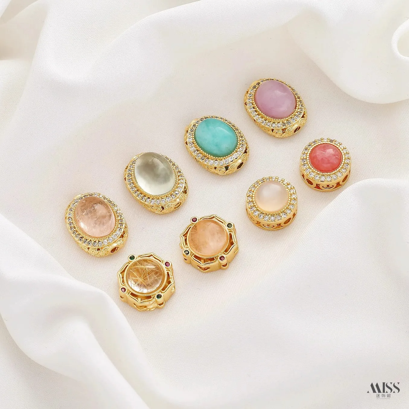 acessorios-de-joalheria-diy-contas-espacadoras-banhadas-a-ouro-18k-com-incrustacoes-de-morganita-natural-quartzo-rutilado-prehnita-e-rodonita