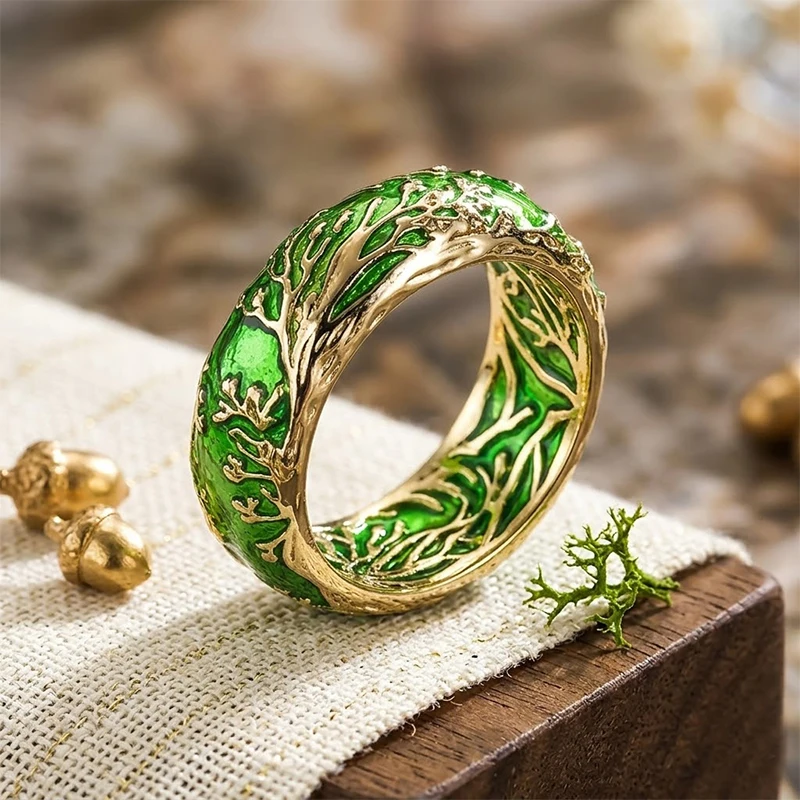 Huitan Trendiger Ring für Partys, exquisit, kreativ, attraktiv, grüne Emaille, Finger-Accessoires, Damenmode, stilvoller, eleganter Schmuck