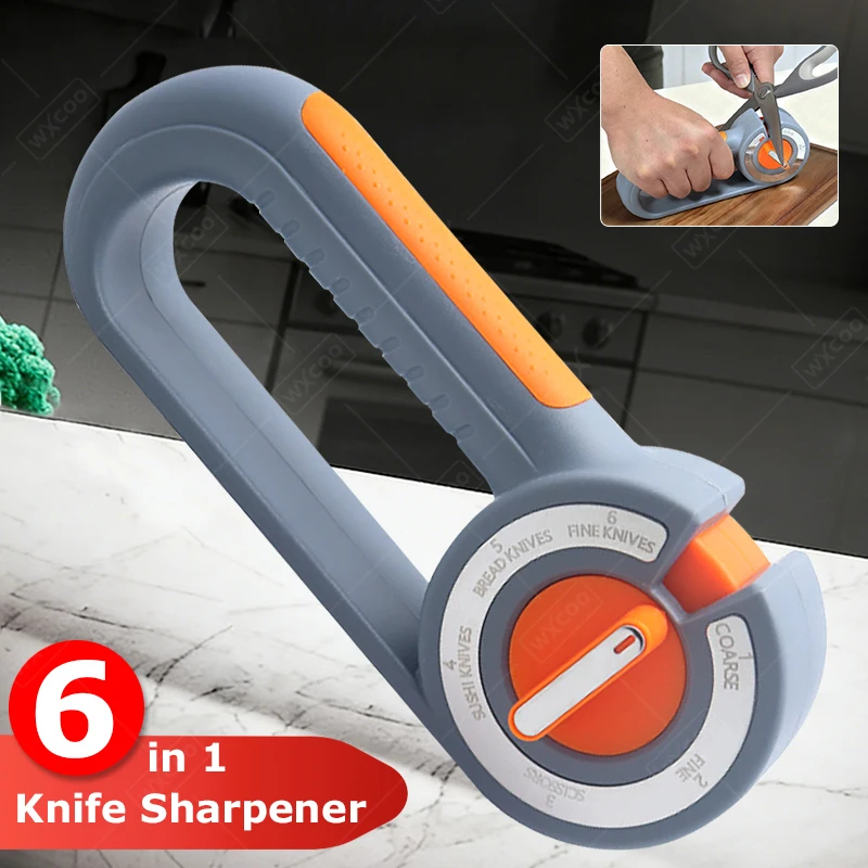 WXCOO Portable Manual Knife Sharpener 6 Stage Sharpening Tool for Kitchen Chef Boning Meat Knife Scissors Sharpening Stone