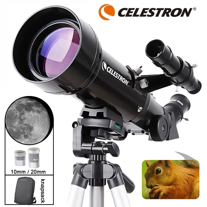 Celestron-Large Aperture Refracting Astronomical Telescope, HD High Power with Backpack, Optional Mobile Phone Adapter, 70400