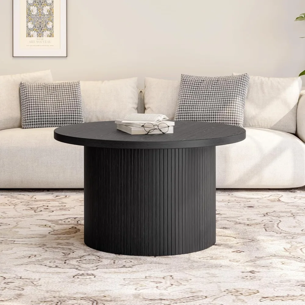 Coffee Table, Tambour Design Coffee Tables for Living Room, Mid Century Modern Wood Coffee Table, Drum Accent Small Center Table