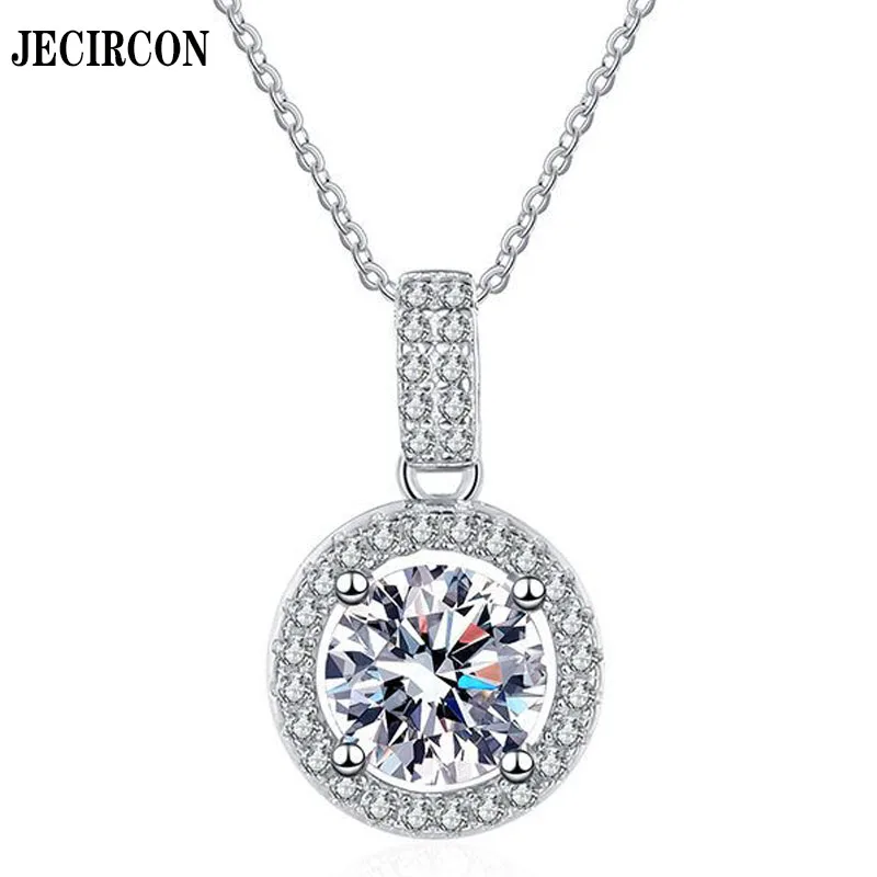 

JECIRCON S925 Sterling Silver Moissanite Necklace Micro-encrusted Diamond Round Bag Pendant Clavicle Chain for Women D Color 1ct