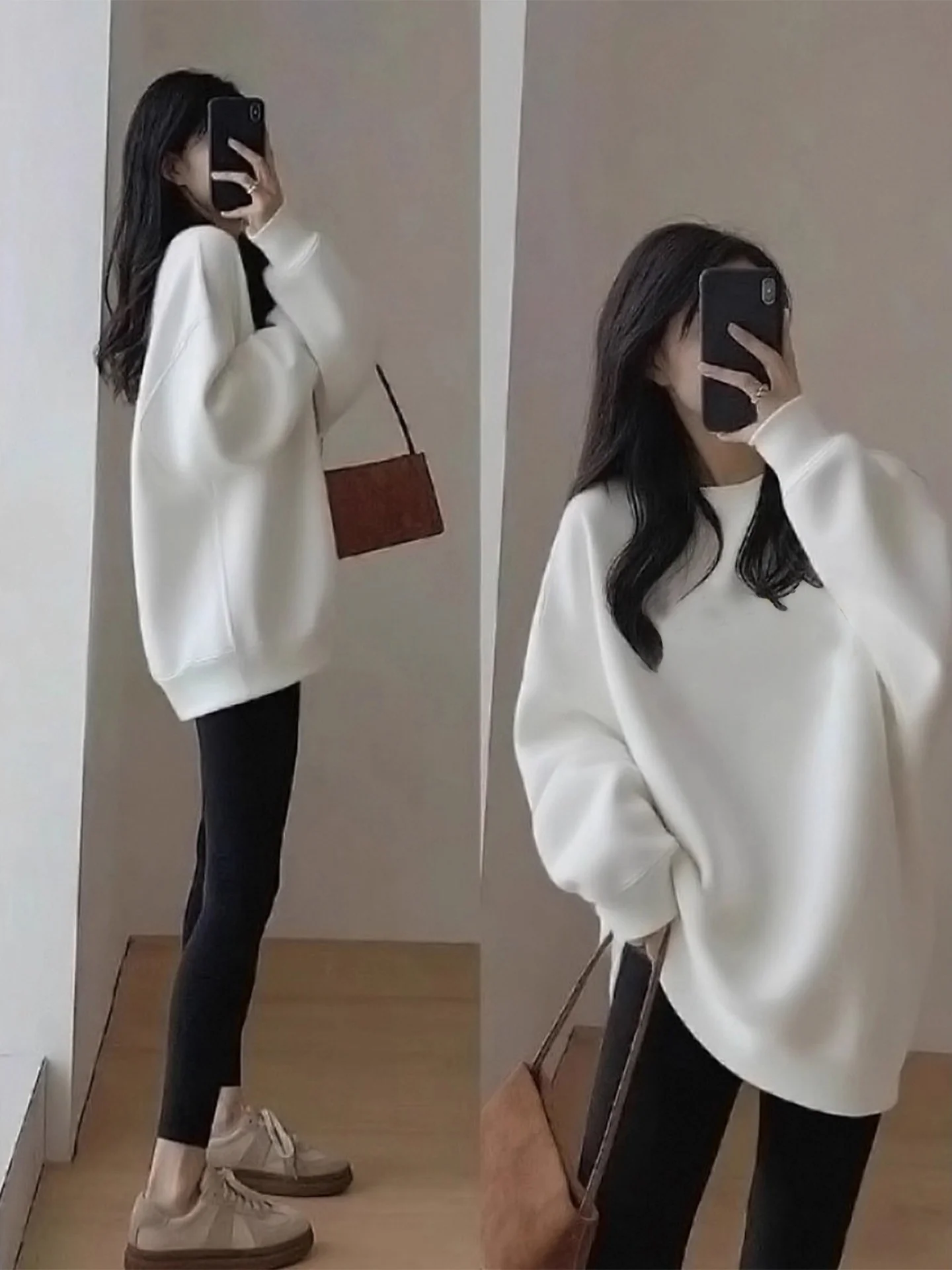 

Women's Fce Lined Hoodie round Ne mid Length Long Sve Inner Wear Outer Wear Autumn Winter Faion Casual Comfortable