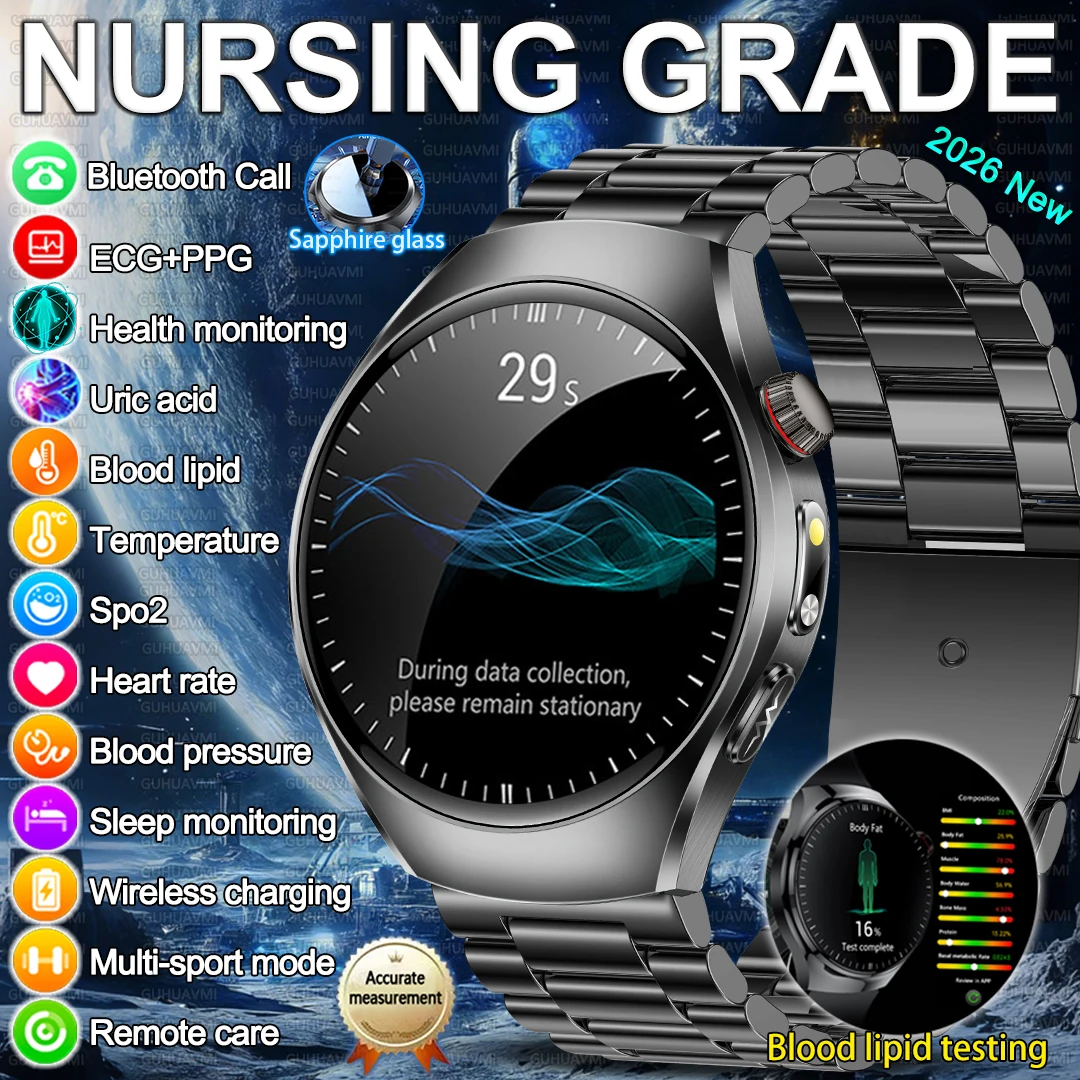2026 New 1.47 inches sapphire Smart Watch Body Analysis Uric Acid Blood lipids ECG+PPG call Blood pressure Smartwatch Men Women