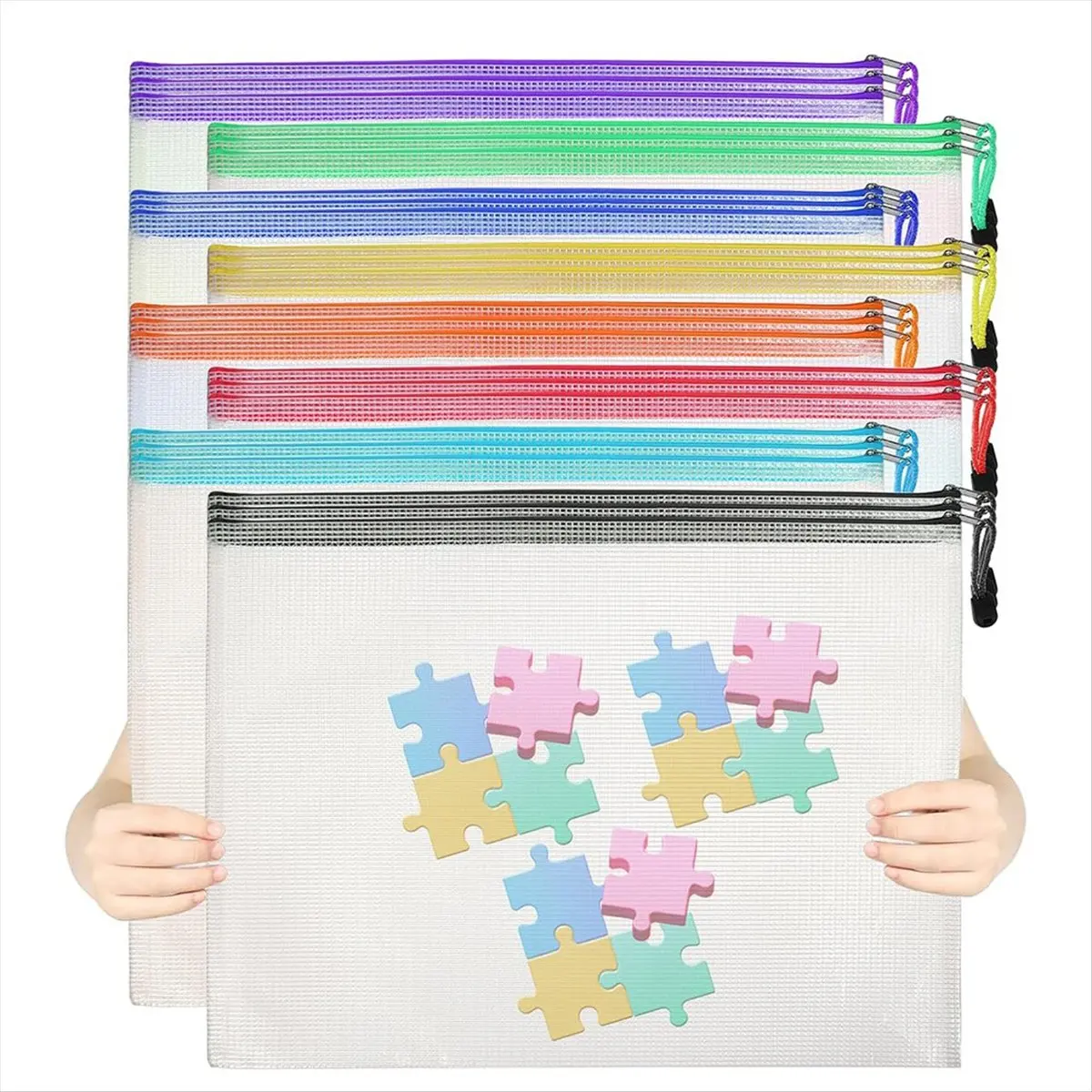 【Best Seller】24PCS Mesh Zipper Pouch Bags,8 Colors Reusable Clear Travel Pouches for Organizing Board Game Home School Supplie