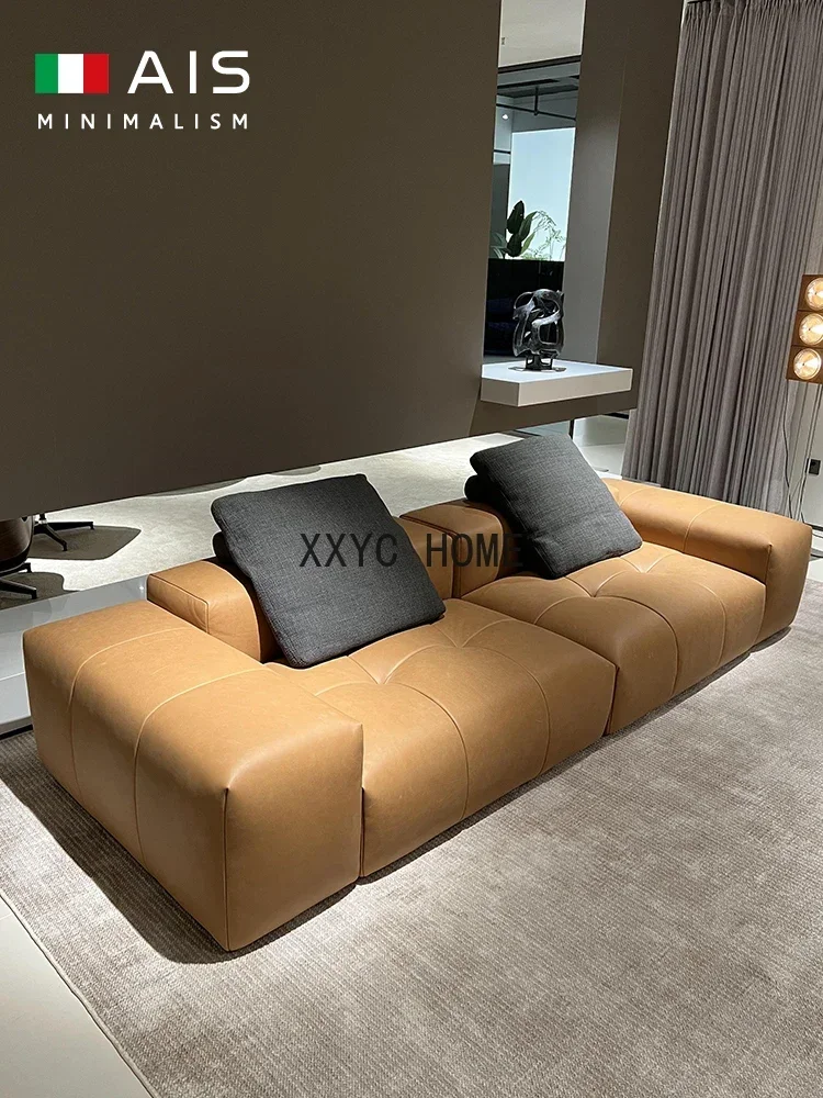 TAO Oil Wax Leather Sofa Living Room Tofu Block Italian Minimalist Pixel Sofa