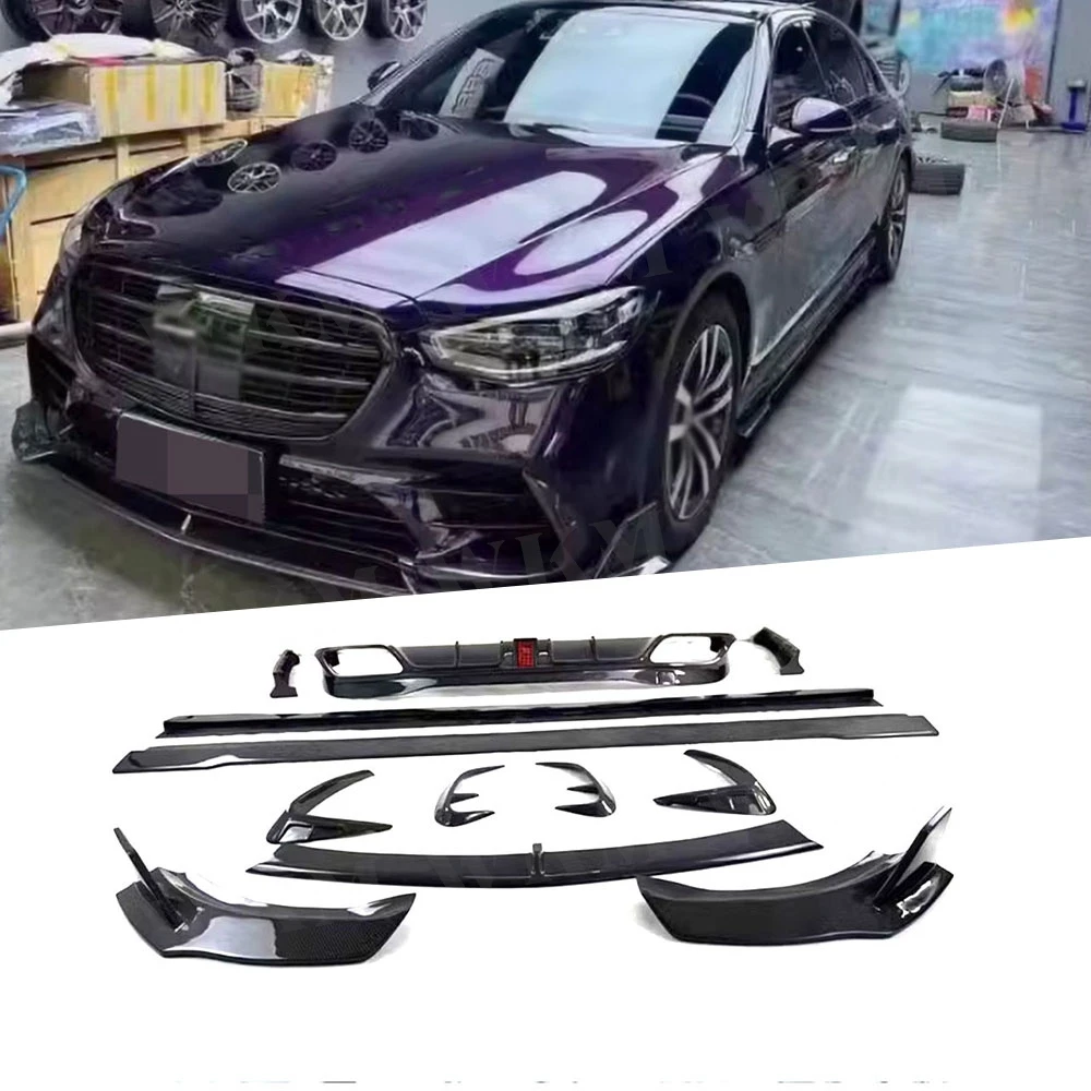 

Front Lip Rear Diffuser With Light Splitters Side Skirts Outlet Canards Fender For Benz S Class W223 S450 S500 Sport 2021-2023