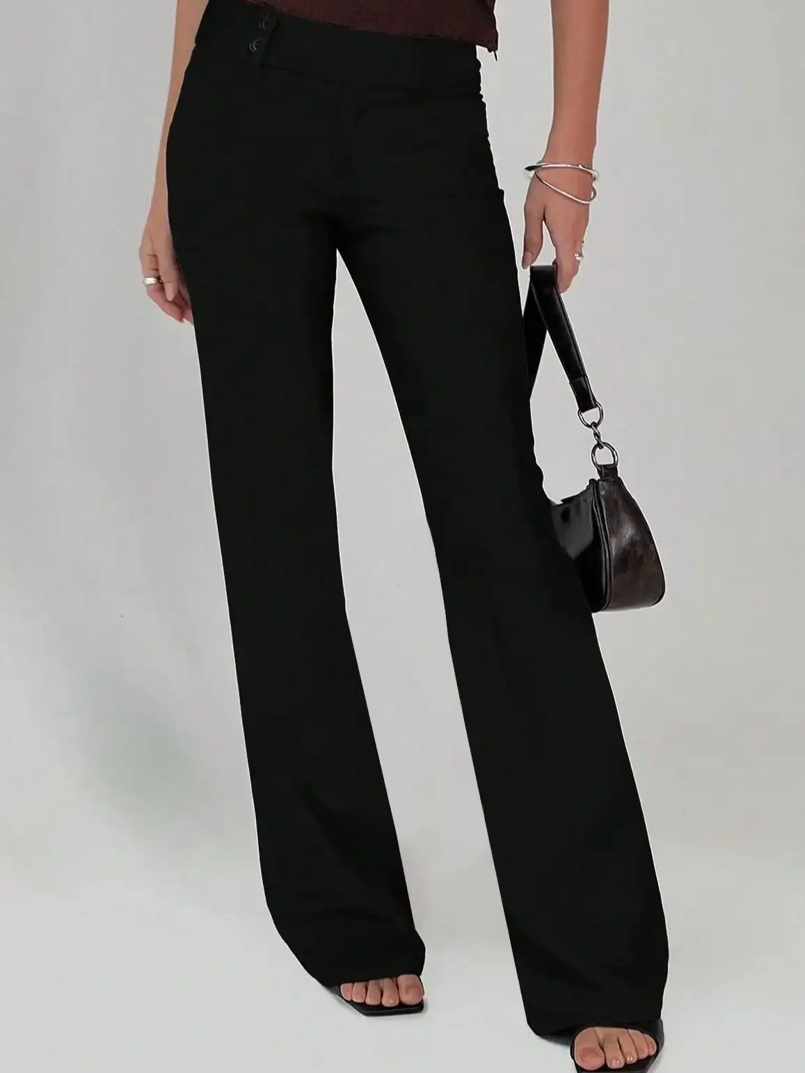 Pantalon Long rayé pour femmes, taille basse, décontractée, travail, affaires, boutons, taille élastique, bloc de couleur, adapté au bureau