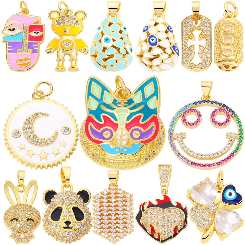 

Handmade 18k Real Gold Plated Diy Pendant Moon Bear Panda Butterfly Rabbit Animal Charms Accessories for Jewelry Making Copper