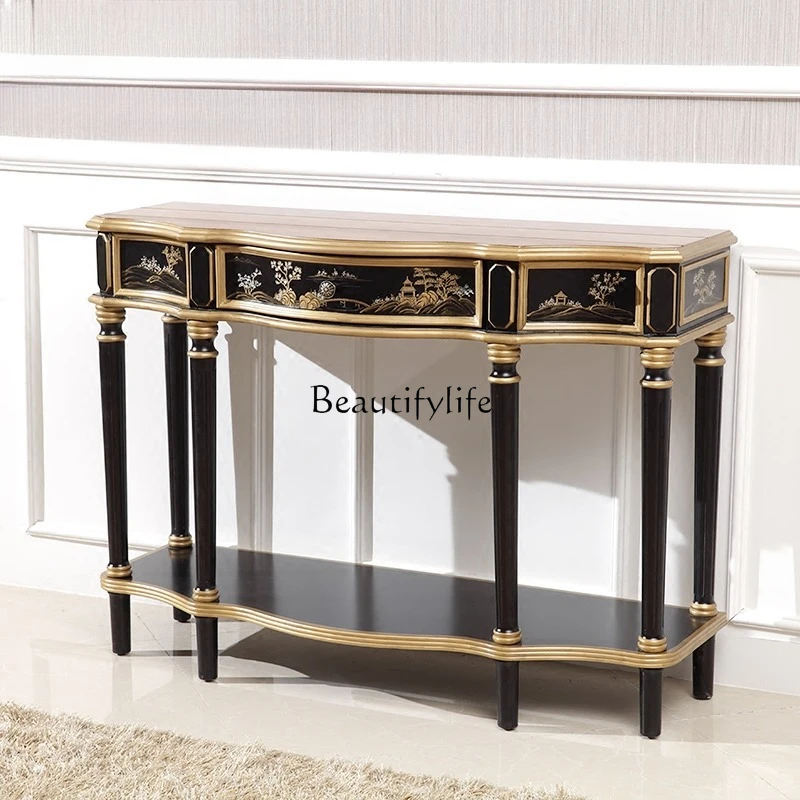 

New Chinese-style painted dining side cabinet corridor aisle table entrance modern simple strip cabinet