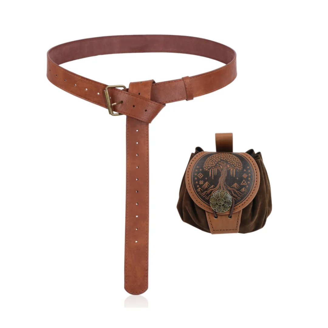 2 Stück/1 Stück Mittelalterlicher Cosplay-Ledergürtel mit Kupfermünzen-Gürteltasche, Renaissance-Kostüm Steampunk-Gürtel, Rollenspiel Halloween Gürtel-Set Cosplay – Detail 4
