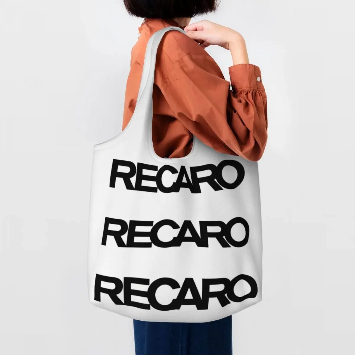 Recaros Logo Groceries Shopping Bag Custom Printing Canvas Shopper Tote Shoulder Bags Big Capacity Washable Photography Handbags