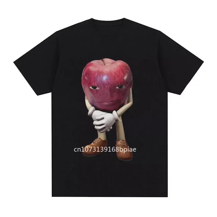 Kaos Katun Kualitas Tinggi Pria, T-shirt Atasan Lengan Pendek Kasual Retro Apple Dengan Wajah Meme Uniseks