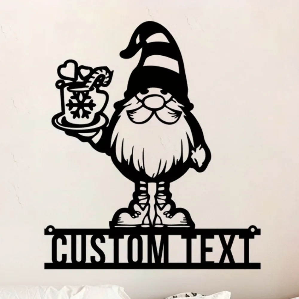 

Cheerful Custom Gnome Christmas Metal Wall Art in Vintage Style with Coffee Sign Ideal for Kitchen Decor and Holiday Presents