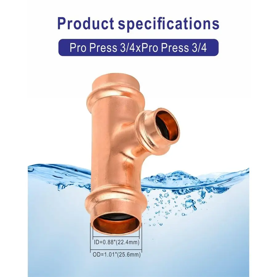 Tee Propress de 4 polegadas, acessórios de prensa de cobre, PxPxP sem chumbo BPAFree, certificado NSF, pacote com 5