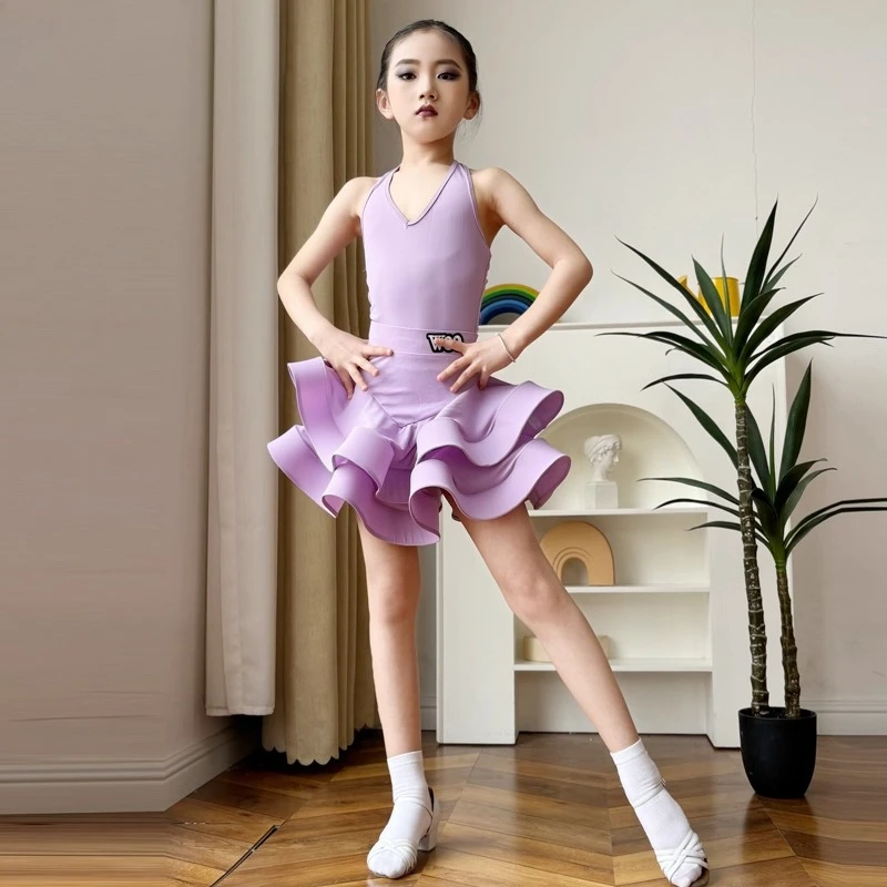 New Children's Latin Dance Dress, Girls' High end Children's Dance Dress, Summer Latin Dance Practice Dress, Cake Skirt