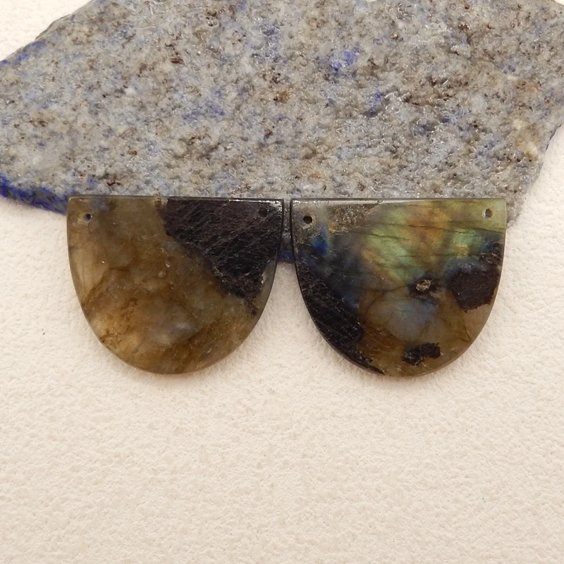 

Semiprecious Handmade Jewelry Natural Stone Flashy Labradorite Double Holes Earring Bead Accessories 31x26x3mm 12g