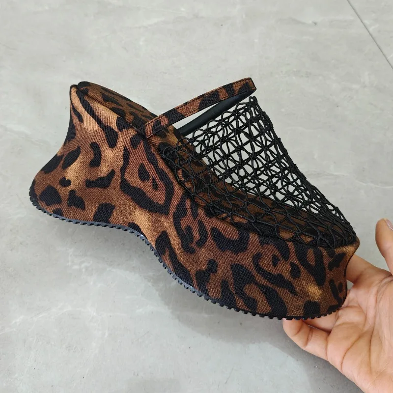 

Sexy Mesh Women Super-high Heels Slippers Designer Heeled Shoes Summer New Sandals Pumps 2025 Elegant Wedges Sandalias De Mujer