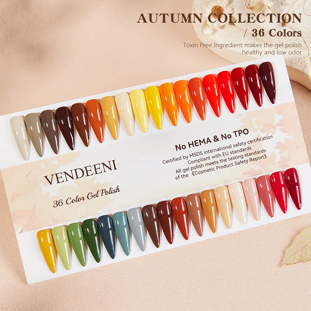 Vendeeni 36 Farben/Set Herbst Pure Color Gel Nagellack TPO HEMA FREI Hochpigmentierter UV Soak-Off Gel Lack mit Display – Detail 5