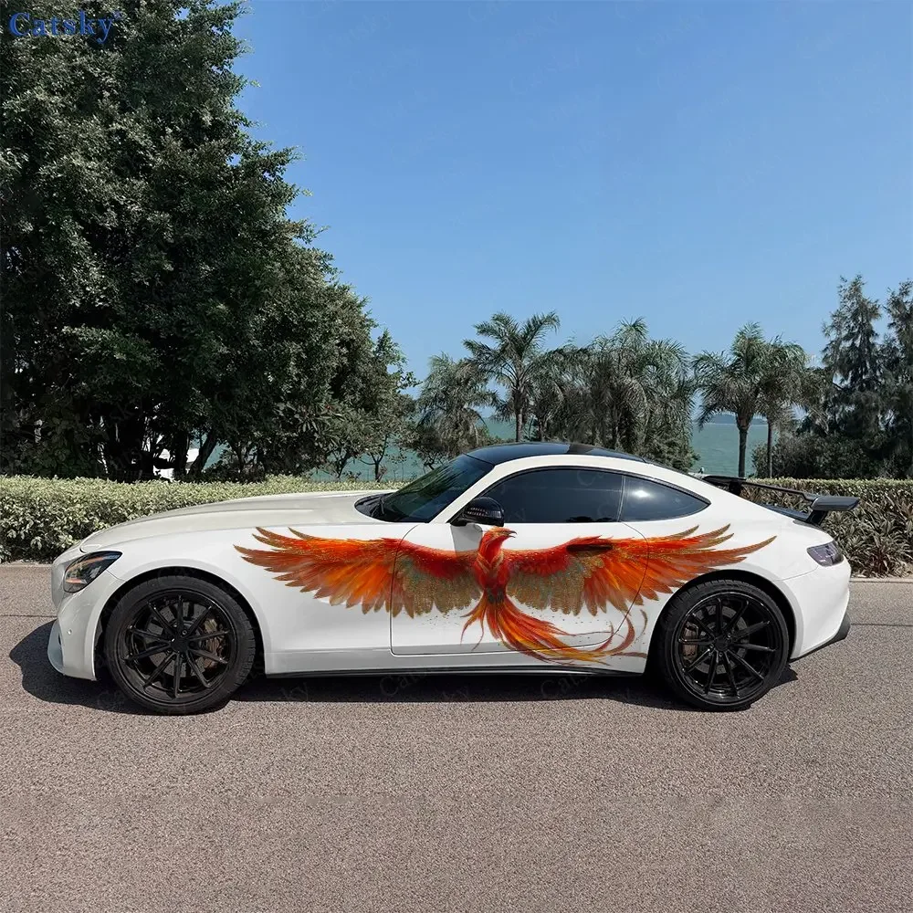 2pcs Spread-Wing Fire Phoenix Car Side Wraps, Self-Adhesive PVC Waterproof & Scratch-Resistant Stickers, Car Accessory Gift