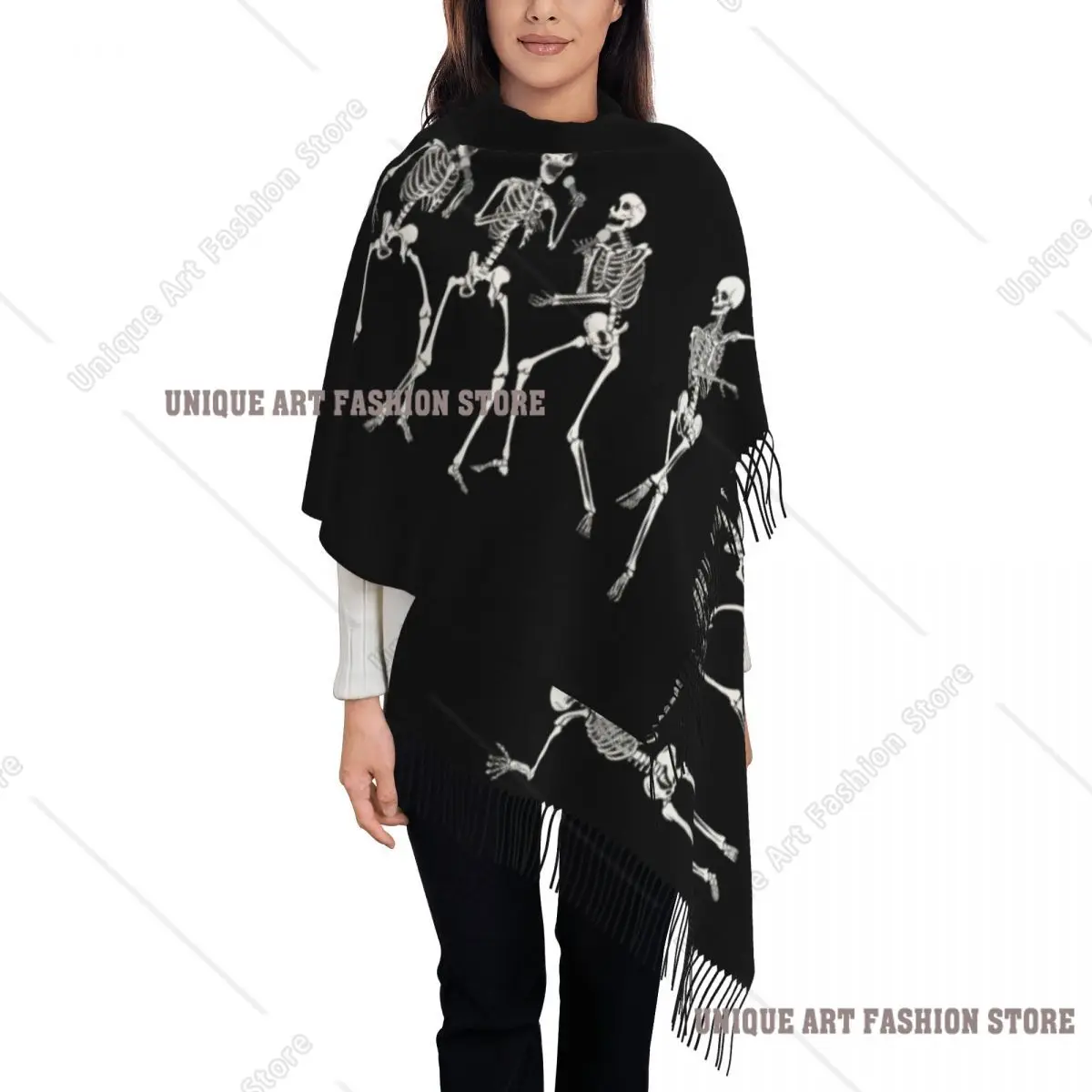 Custom Print Dancing Skeleton Halloween Scarf Women Men Winter Fall Warm Scarves Shawl Wrap