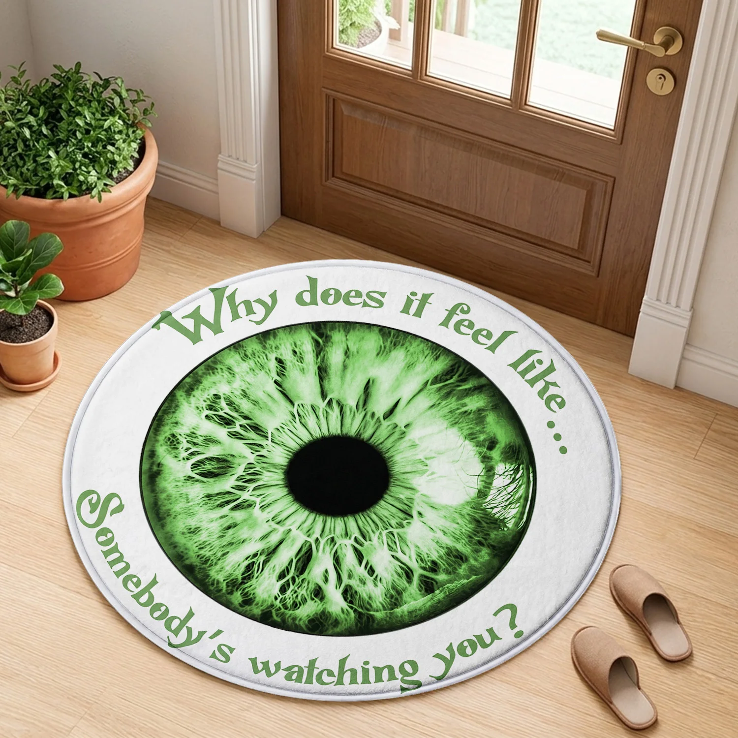 Somebody Is Watching You Green Eyeball Iris Halloween White Background Pattern Holiday Luxury Round Mat Area Rug Home Decor