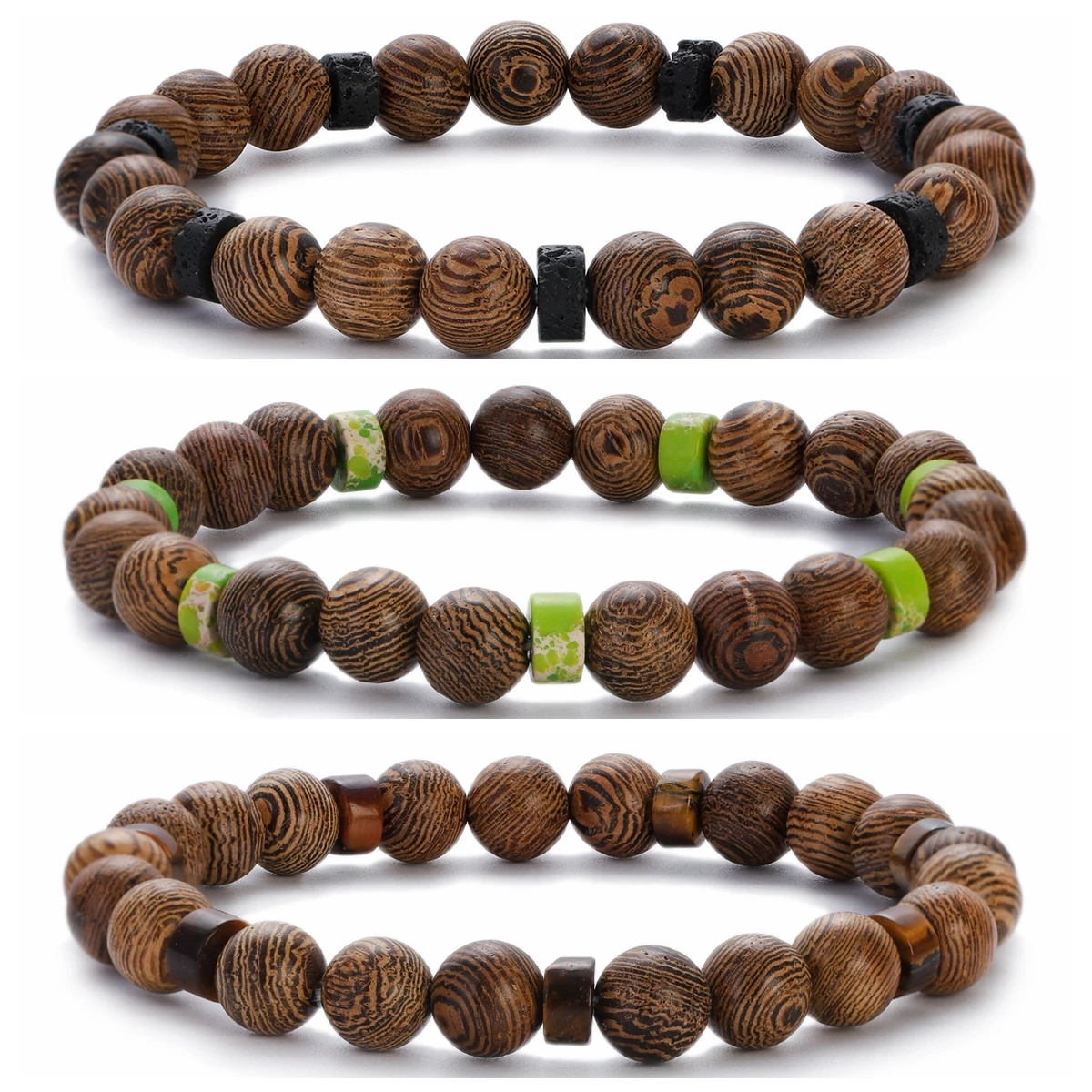 Fashion Black Lava Natural Wood Bead Bracelet for Women Men Tibetan Buddha Male Wrist Chain Jewelry Handmade Elastic Bracelets