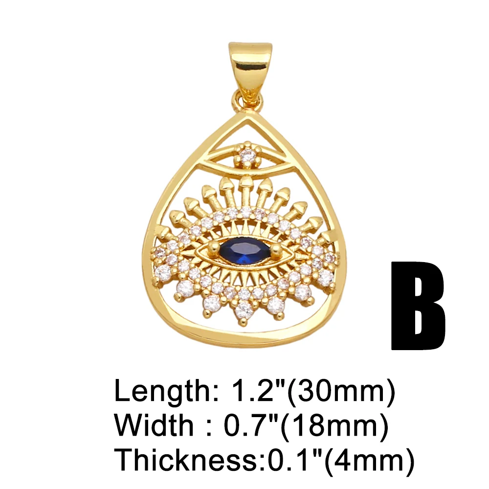 OCESRIO CZ Blue Eye Copper Necklace Pendant Gold Plated Heart Pendant Jewelry Making Component DIY Handmade ojo turco pdta865
