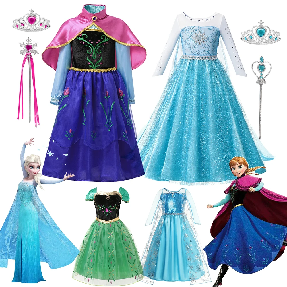 

Spring Frozen Elsa Anna Snow Queen Dress Kids Cosplay Costumes For Girls Carnival Party Prom Gown Children Princess Clothing