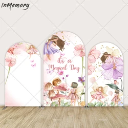 Magical Fairy Princess Girls Birthday Decoration Arched Backdrop Cover Fairy Tale Mushroom Baby Shower Arch Wall Panels Banner