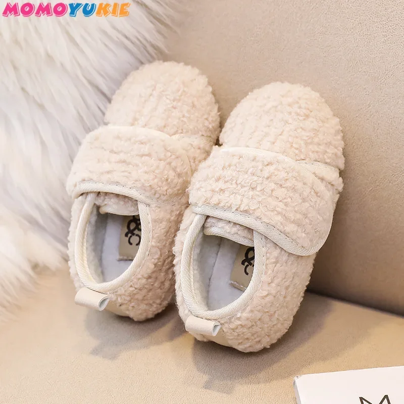Baby Kids Winter Shoes Girls Shoe Plush Solid Color Classic Light Children Flat Shoes Toddler Hook-loop Anti-slip Keep Warm