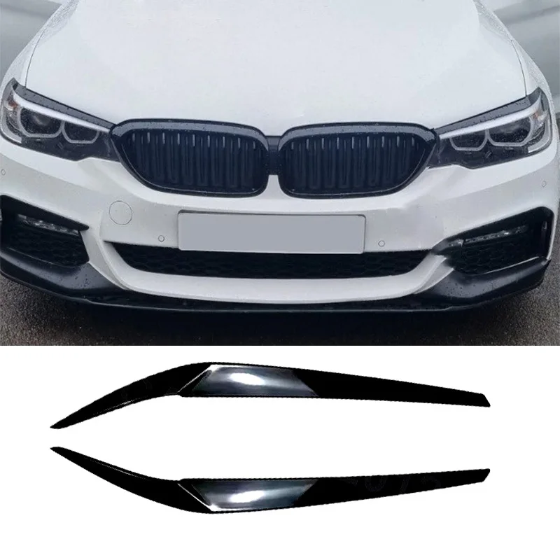 

Car Accessories Front Headlight Head Lamp Eyelid Eyebrow Frame Trim Glossy Black For BMW 5 Series G30 2017-2020