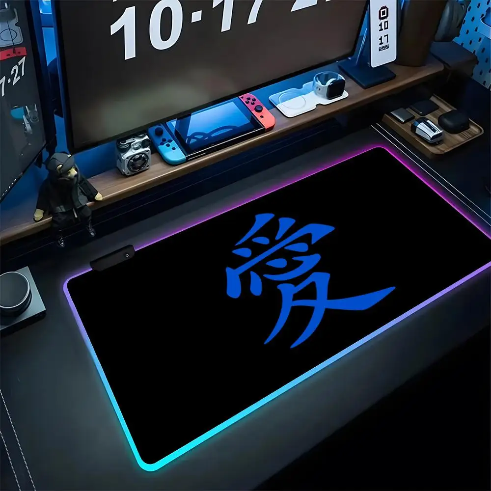 Chinese Character Love Mouse Pad Gaming Rgb Mousepad Backlit Keyboard Diy Printing Gamer Girl Xxl Laptop Mat Table Pads Deskpad