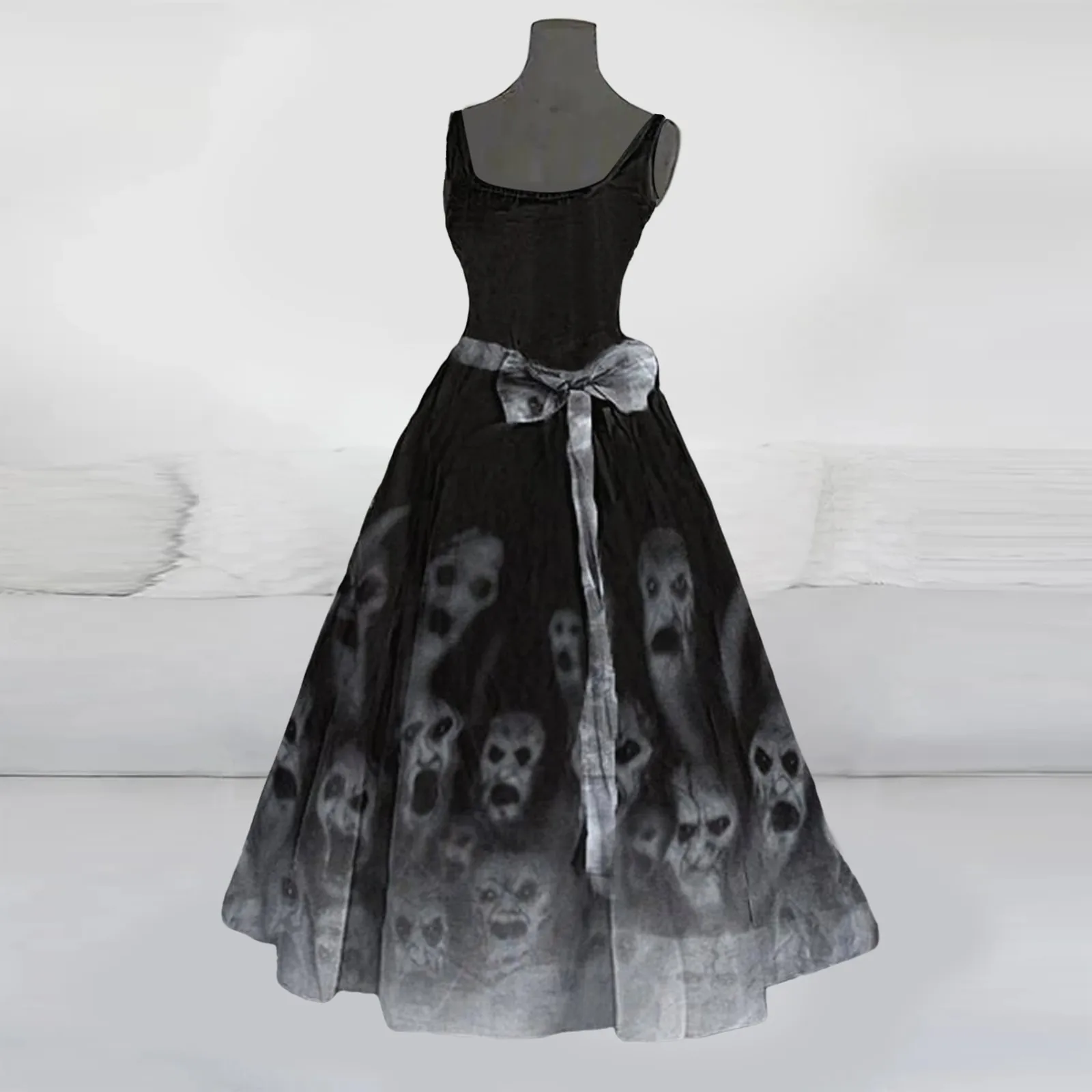 Chic Halloween Costumes For Women Bloody Ghost Print Flared Dress Sleeveless Tunic Sexy Cocktail Dress Wedding Guest Dresses