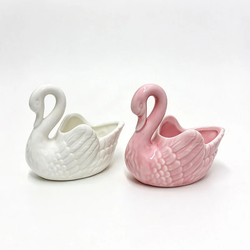 Schwan-Keramik-Ornamente, Dekoration, Aufbewahrungsbox für den Schreibtisch, Teelichthalter, Blumentopf, Heimdekoration, Einrichtungsgegenstände, Weiß, Rosa – Detail 6