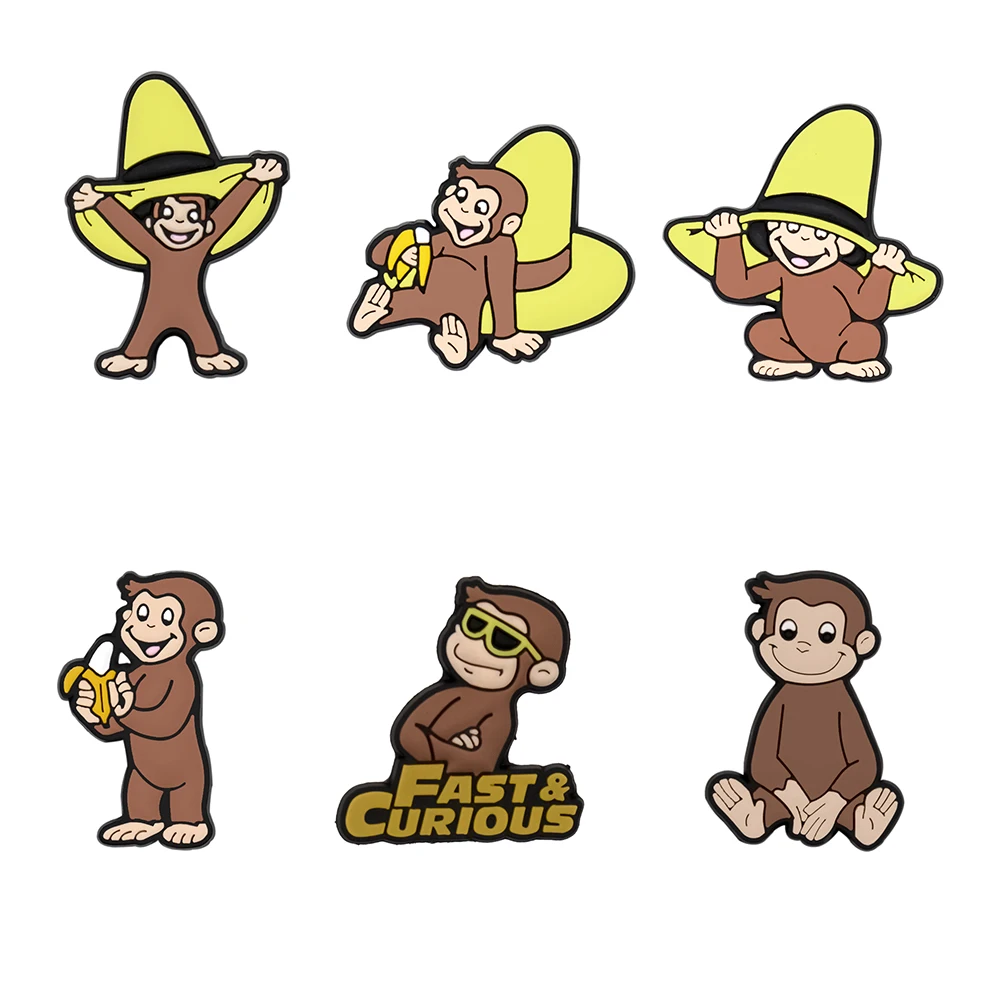 3-12 Stück Hot Toys Cartoon Curious George Affen-Serie PVC-Schuhzubehör DIY Abnehmbare Wasserdichte Kreative Schuhdekorationen – Detail 13