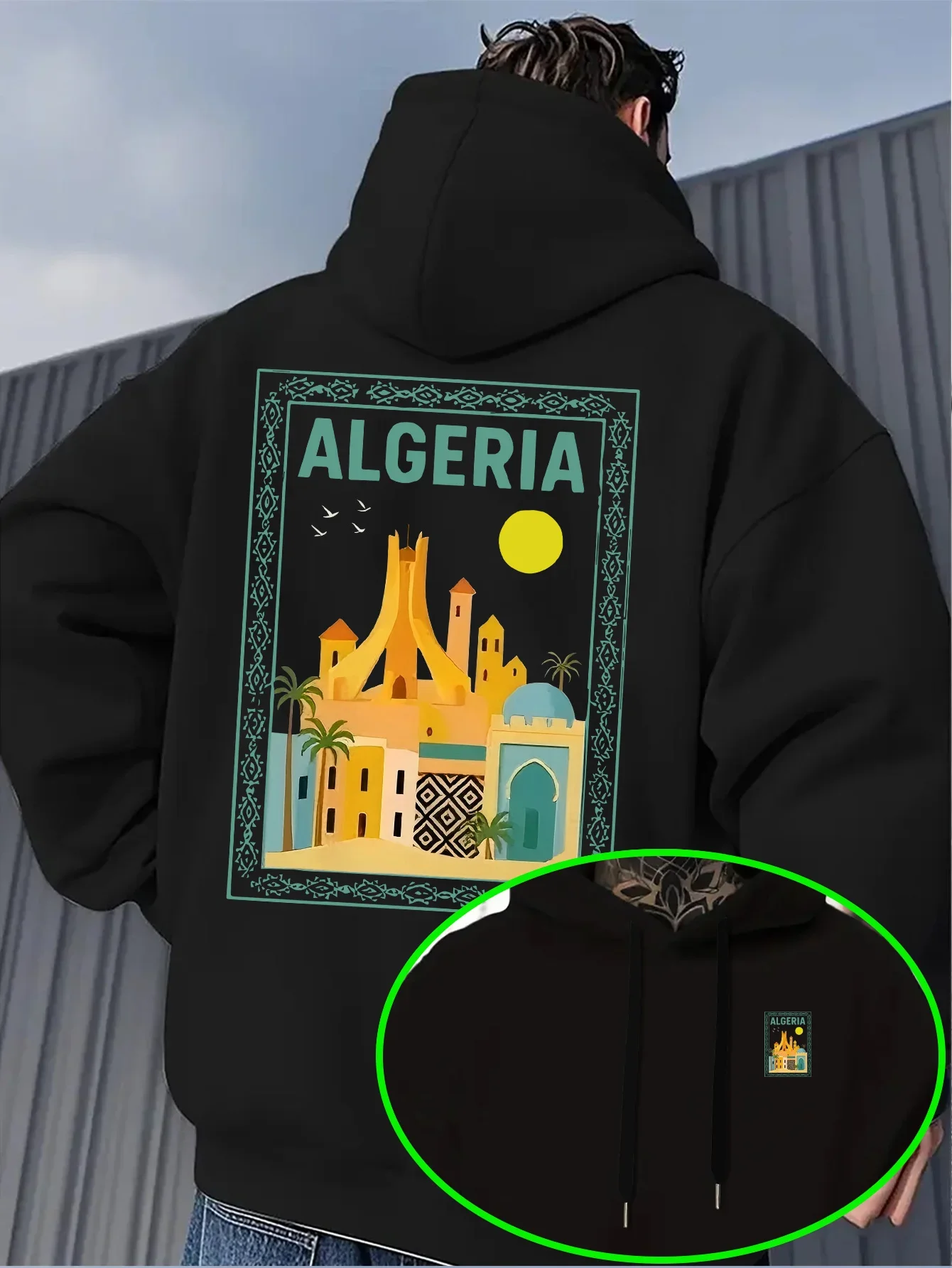 Men Algeria Landmark Sports Hoodie Traditional City Building Palm Tree Print Oversized Pullover Streetwear Sweatshirt Autumn